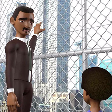 Annimated characters from the live action movie The Pursuit of Happiness