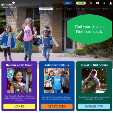 Screenshot of Girl Scoust River Valleys website homepage