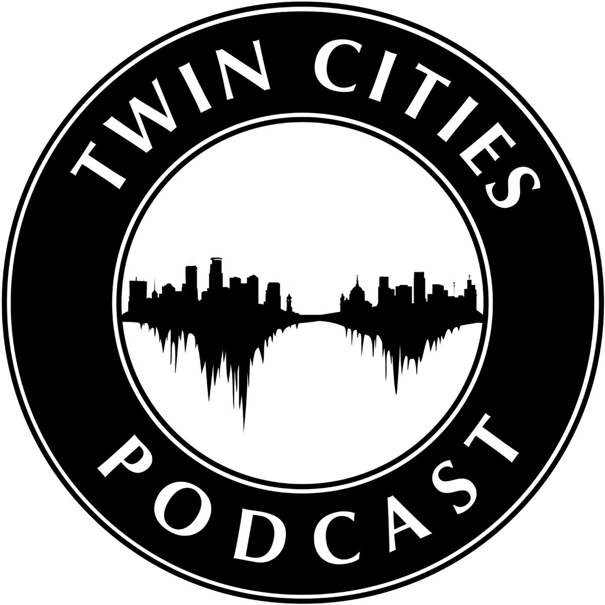 Twin Cities Podcast logo of Minneapolis and Saint Paul skyline over the bottom half of a sound wave